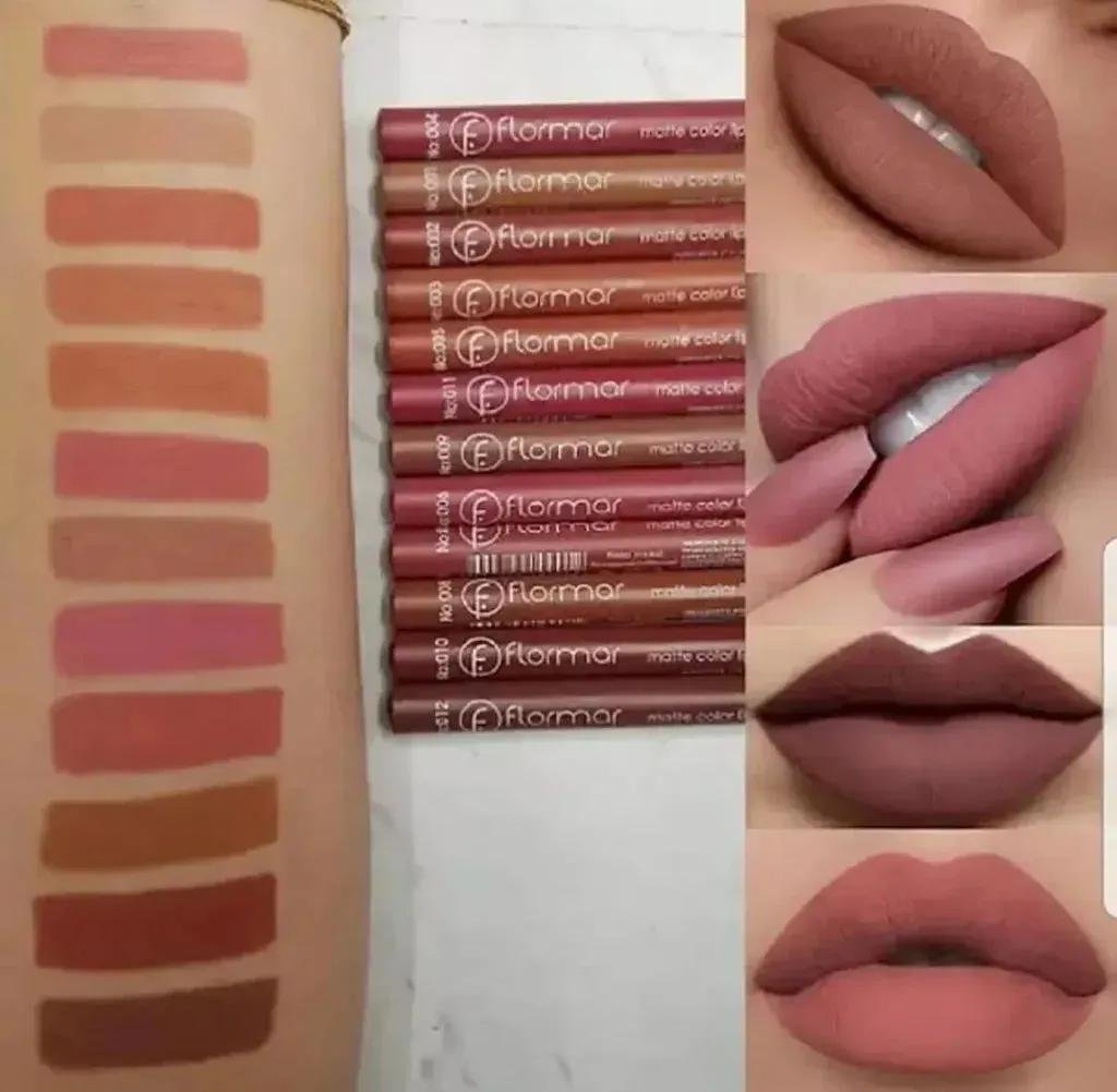 Flormar 12 pcs Waterproof Matte Lip Pencils – Long-Lasting